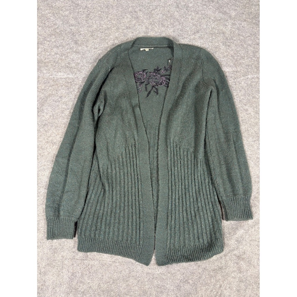 Mudd Womens Cardigan Sweater‎ Green Floral Embroidered Long Sleeve Open Front M